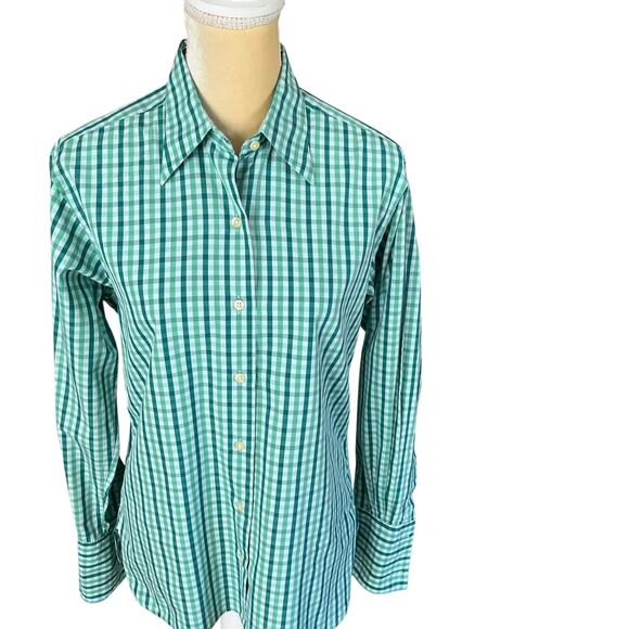 Womens PINK Thomas Pink Green Check Button Down Shirt Cuff Links Size US 10 - Picture 1 of 8